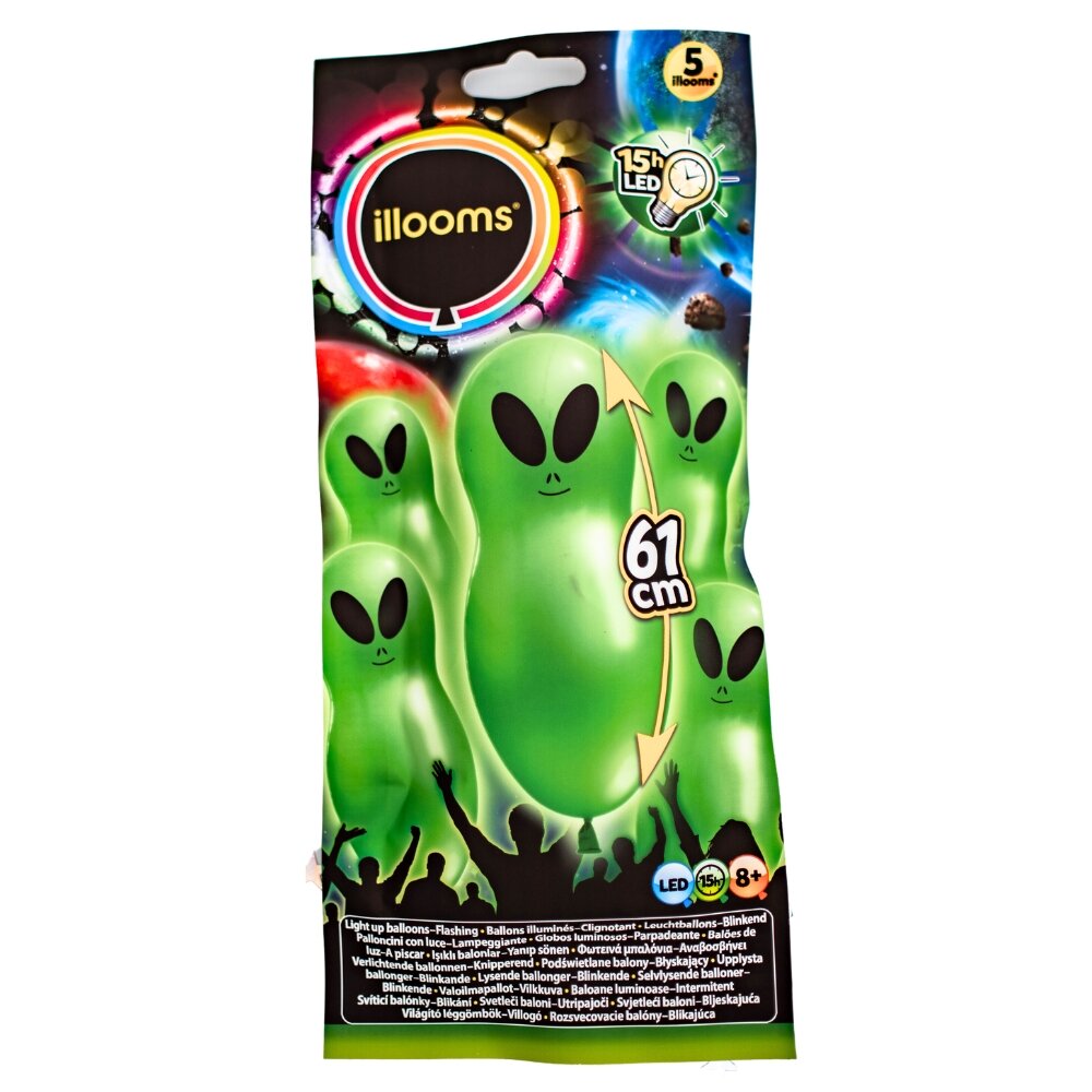 LED-ilmapallot Halloween Alien 5 kpl