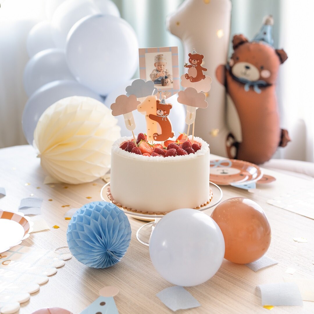 Teddy Bear - Cake Toppers 1-vuotissyntymäpäivä 5 kpl